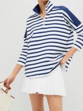 NWT Tuckernuck Sport Blue & White Stripe Hudson Quarter Zip XS/S